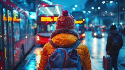 Person walking down the street with a backpack