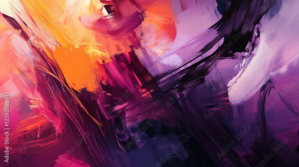 Poster energetic abstract painting with bold strokes and vibrant colors, creating an expressive and dynamic