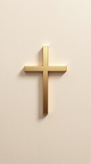 Golden cross on minimalist background with soft shadows and clean design