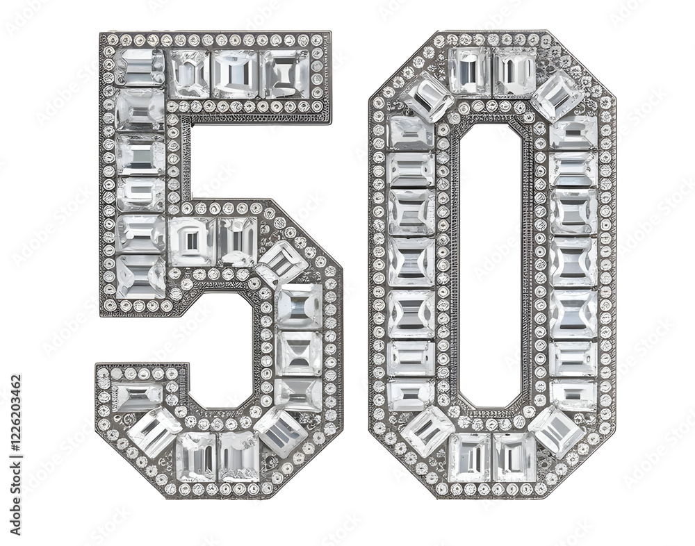 Poster a large number 50 with a diamond pattern on it