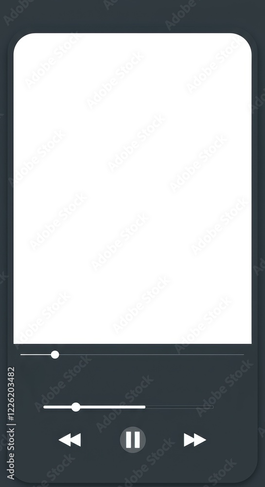 Poster minimalistic smartphone music player interface with white screen and controls