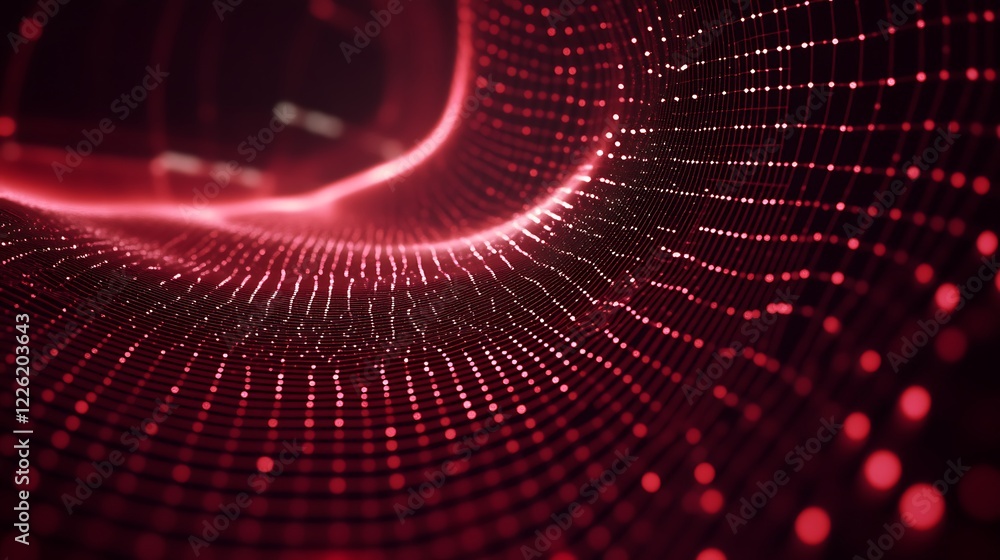 Poster abstract red digital waveform network design