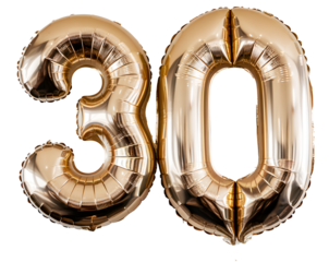 A large gold balloon number 30