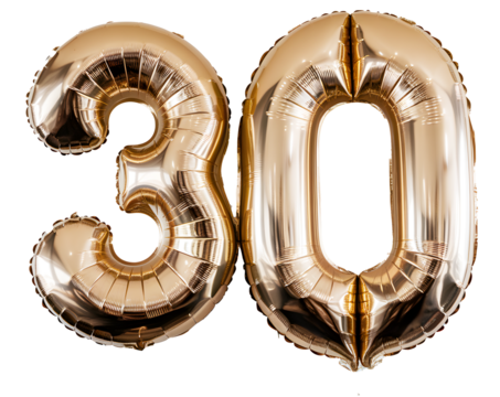A large gold balloon number 30