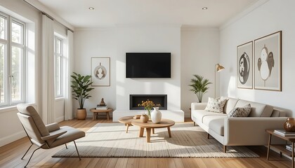Fototapeta premium Modern Living Room Interior Design With Neutral Tones