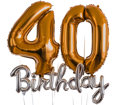 A large number of balloons with the number 40 on them