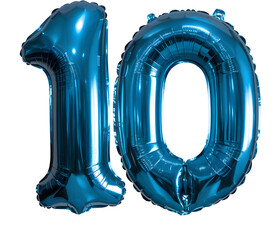 A blue balloon with the number 10 on it