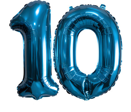 A blue balloon with the number 10 on it