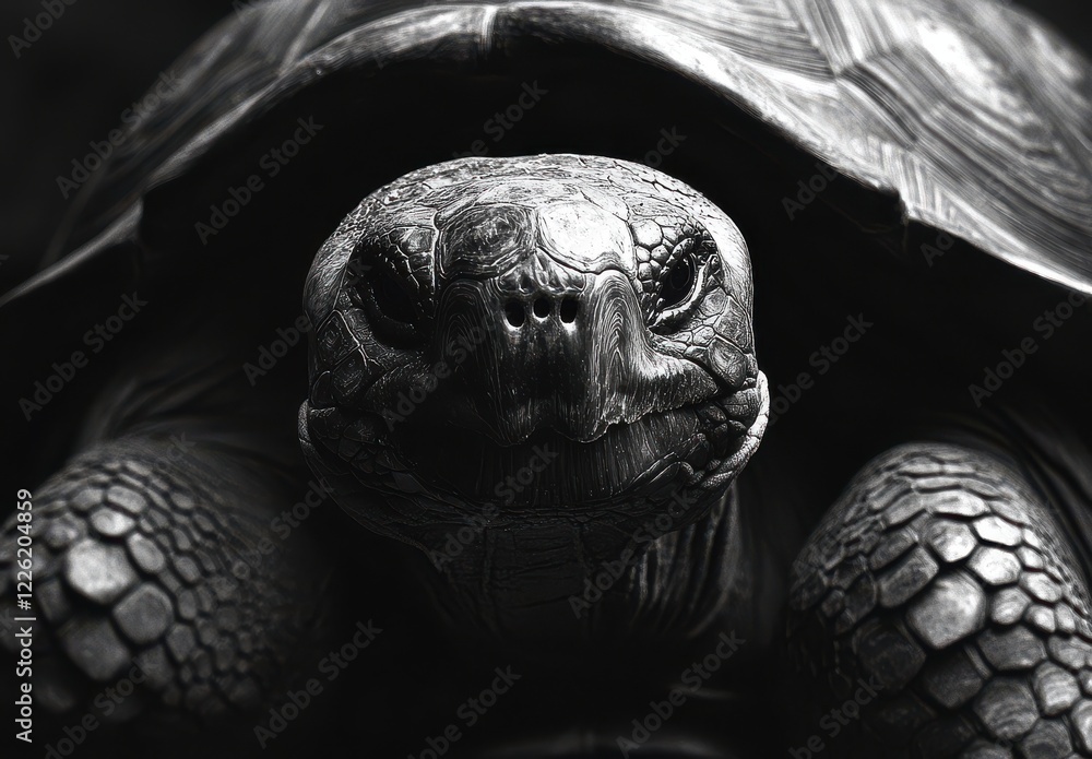 Aufkleber majestic close-up of an aged turtle with textured shell and expressive features in dramatic black an