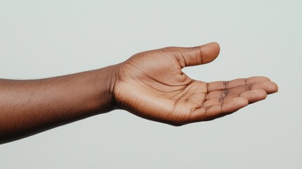 A hand is extended outward, palm up, against a light background.