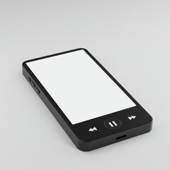 Minimalist music player with blank screen and black design on gray background