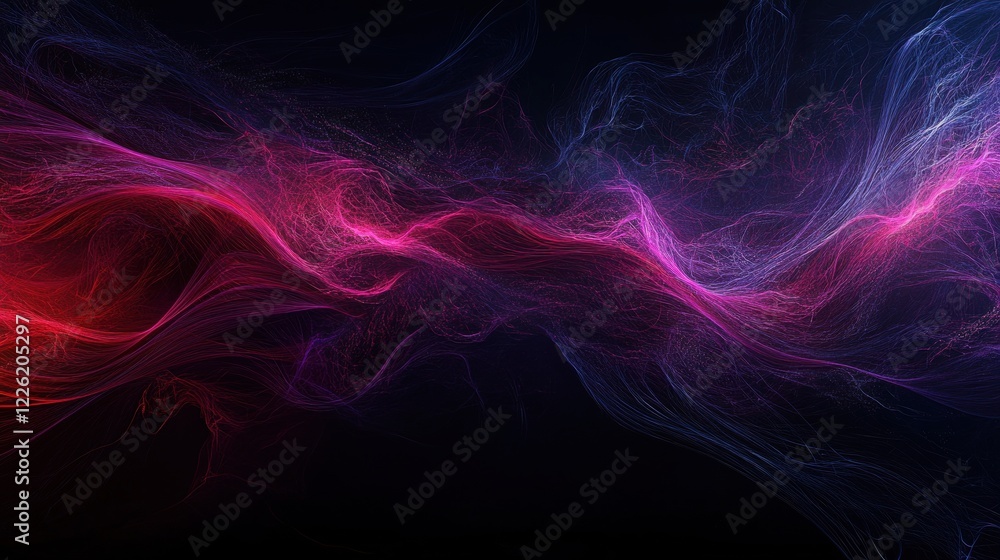 Poster dynamic abstract patterns digital art visual effects dark background vibrant colors creative concept