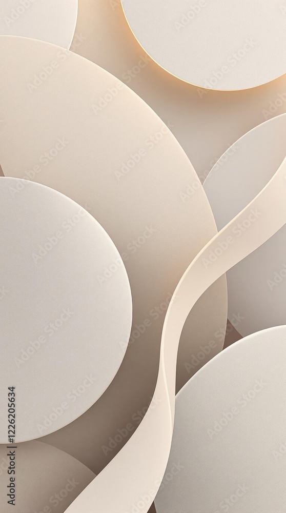 Poster abstract cream and beige curved shapes with soft geometric patterns and layers