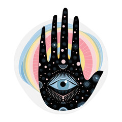 An illustration of a hand with intricate patterns and designs