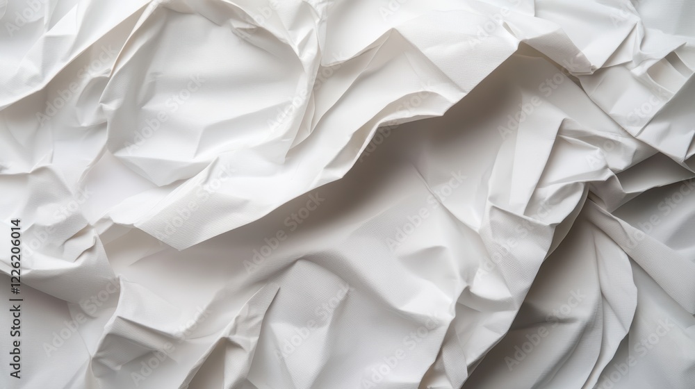 Poster crumpled white paper texture studio background high-resolution image minimalist design close-up pers
