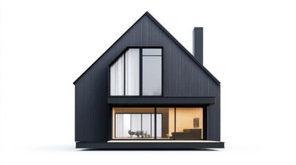 Modern black house with large windows and minimalist design, showcasing sleek exterior and inviting interior space. Perfect for contemporary living