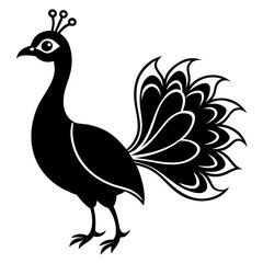 Cute Line Art Peacock Silhouette Black Vector Illustration