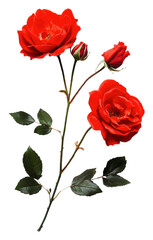 Red roses with green leaves on a white background isolated on transparent background