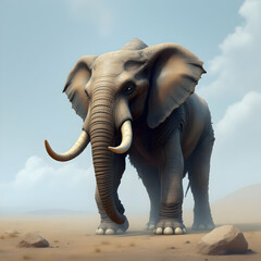 Majestic African Elephant in a Desert Landscape Digital Painting