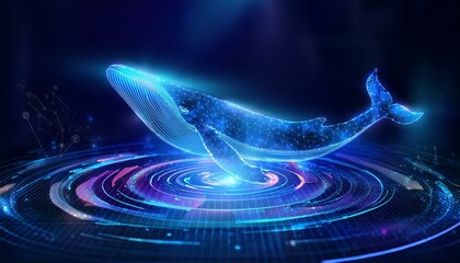 glowing whale digital art, futuristic ocean creature