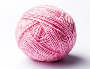 A perfectly formed ball of light pink yarn on a white background.