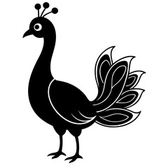 Cute Line Art Peacock Silhouette Black Vector Illustration