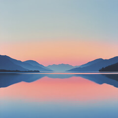 Serene Landscape at Dusk Reflecting Tranquil Waters and Mountain Silhouettes, Evoking a Sense of Onward Journey and Peace