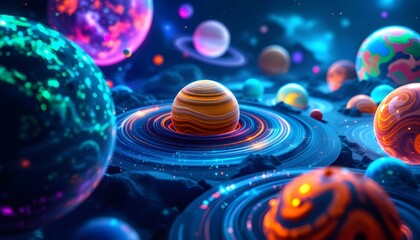 Vibrant Colorful Planets Space Art Digital Painting