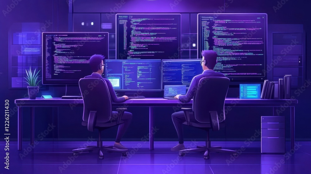 Aufkleber collaborative coding session modern office digital art high-tech environment creative perspective pr