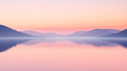 Serene Landscape at Dusk Reflecting Tranquil Waters and Mountain Silhouettes, Evoking a Sense of Onward Journey and Peace