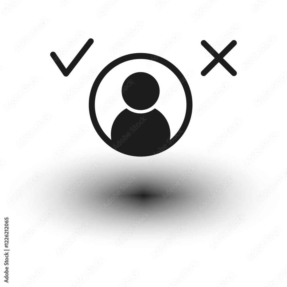 Poster profile selection icon. user account choice. correct and wrong options. black vector symbol.