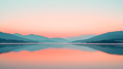 Serene Landscape at Dusk Reflecting Tranquil Waters and Mountain Silhouettes, Evoking a Sense of Onward Journey and Peace