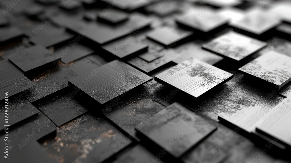 Poster dynamic black square patterns abstract design digital art modern environment close-up view textured 