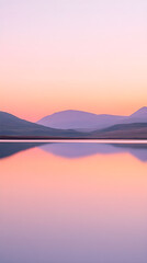 Fototapeta premium Serene Landscape at Dusk Reflecting Tranquil Waters and Mountain Silhouettes, Evoking a Sense of Onward Journey and Peace