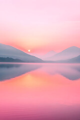 Obraz premium Serene Landscape at Dusk Reflecting Tranquil Waters and Mountain Silhouettes, Evoking a Sense of Onward Journey and Peace