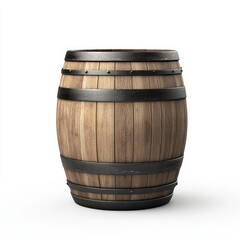 Fototapeta premium Wooden barrel with metal bands isolated on white.