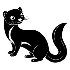 Cute Line Art Weasel Silhouette Black Vector Illustration