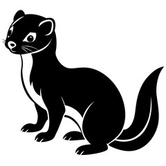 Cute Line Art Weasel Silhouette Black Vector Illustration
