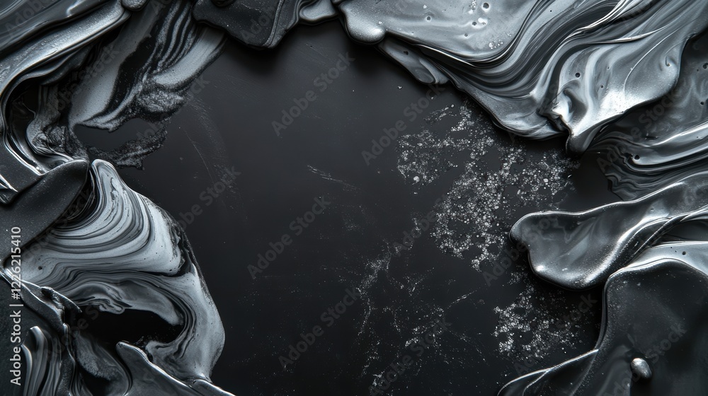 Poster Dynamic black fluid art texture studio setting photography creative environment close-up view abstract concept for visual impact
