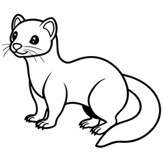 Cute Line Art Weasel Silhouette Black Vector Illustration