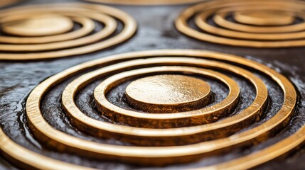 Close-up of a metallic surface with concentric circular patterns, likely a stove element.