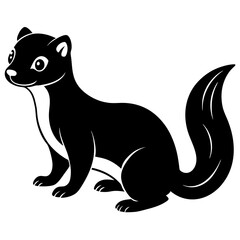 Cute Line Art Weasel Silhouette Black Vector Illustration