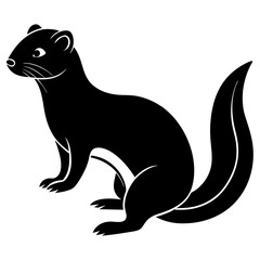 Cute Line Art Weasel Silhouette Black Vector Illustration