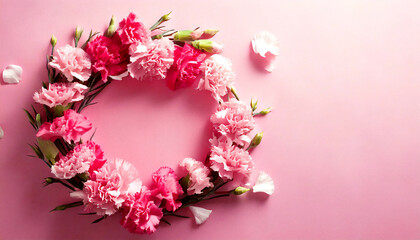 Obraz premium Generated image, A bouquet of carnations on a pink background. Mother's day image. Expressing gratitude.