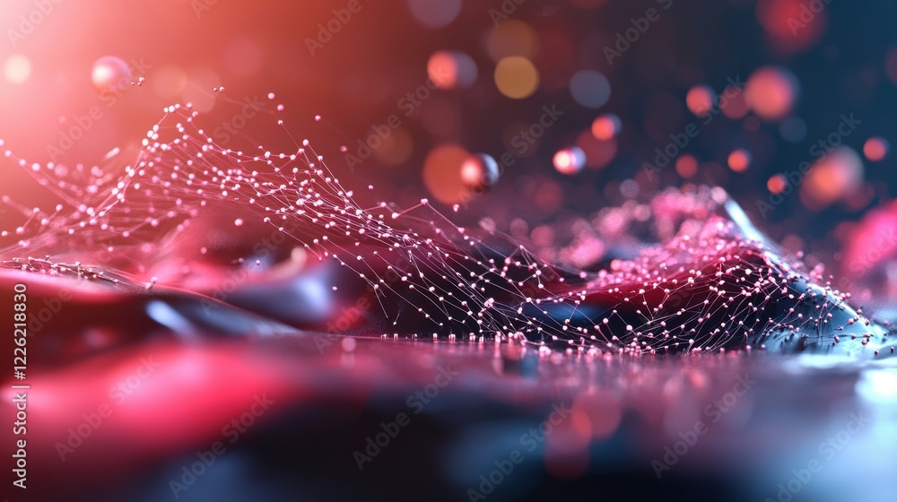 Poster dynamic particles in motion abstract digital art studio colorful environment close-up view technolog