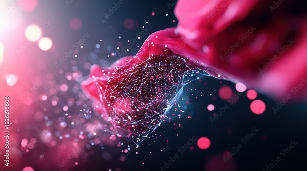 Poster dynamic abstract digital fabric flowing in red and blue light virtual environment conceptual art clo