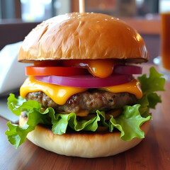 Image of a delicious-looking Burger, one of the most popular foods.