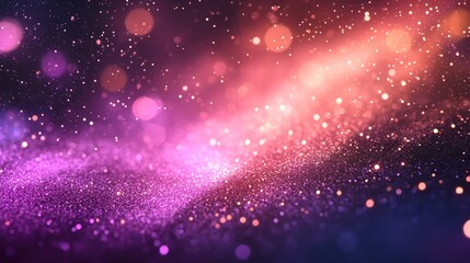 Obraz premium Abstract purple, pink, and orange glitter background with bokeh.