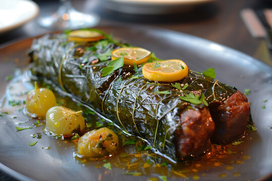 culinary arts, try the dima dish, with fresh grape leaves, lemon halves, and chicken fillet, at textile museum fine dining unique twist