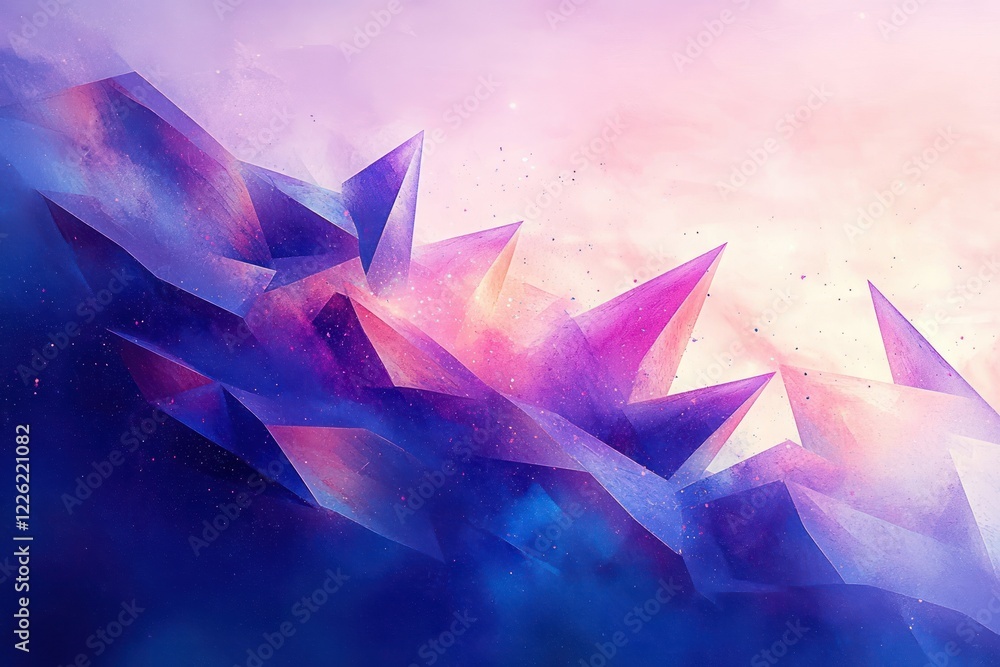 Poster blue abstract background with geometric shapes gleaming in light